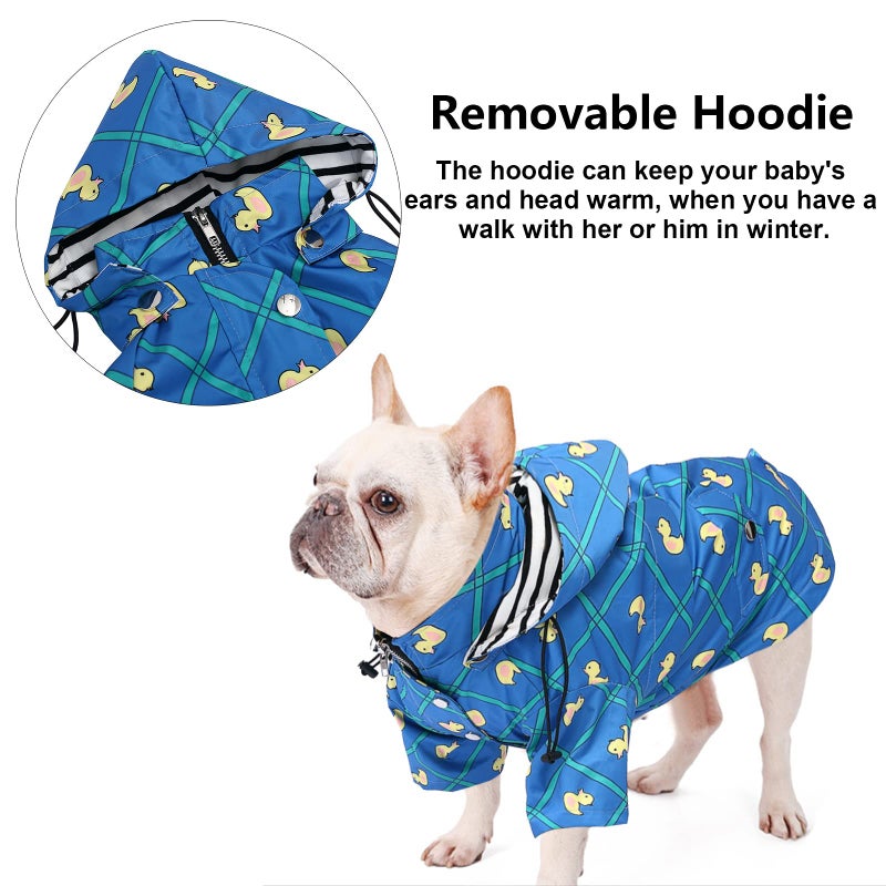 Morezi Dog Zip Up Raincoat with Reflective Buttons, Rain/Water Resistant, Adjustable Drawstring, Removable Hood, Raincoats with Legs 8lbs to 80lbs Available - Grid Blue - XL - Image 4